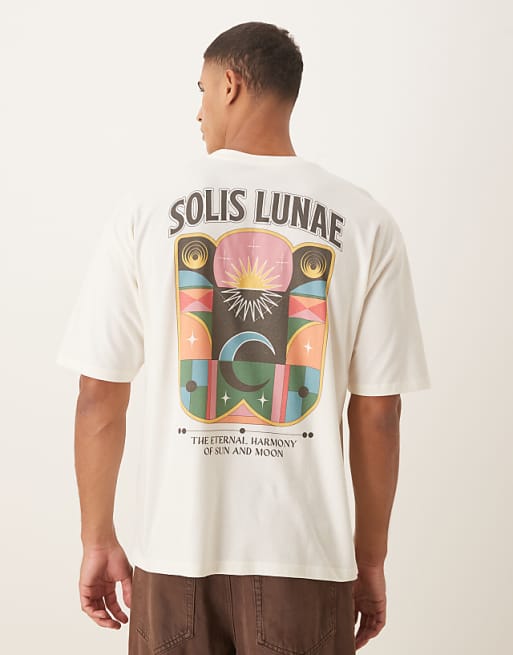 DESIGN relaxed t-shirt with celestial graphic in cream