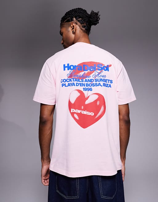 DESIGN relaxed t-shirt with cherry graphic in pink