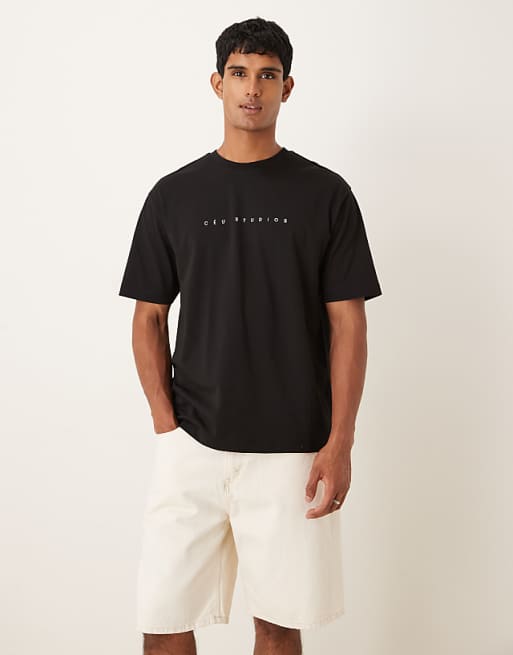 DESIGN relaxed t-shirt with chest print in black