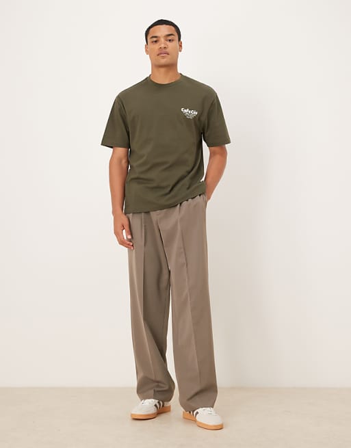 DESIGN Relaxed T-shirt With Coffee Print In Khaki