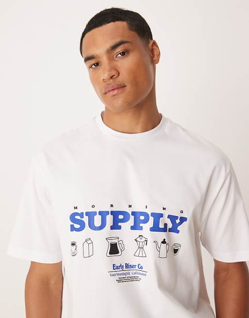 DESIGN Relaxed T-shirt With Coffee Shop Print In White