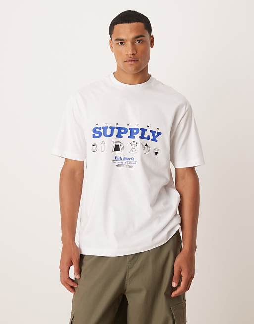 DESIGN relaxed t-shirt with coffee shop print in white