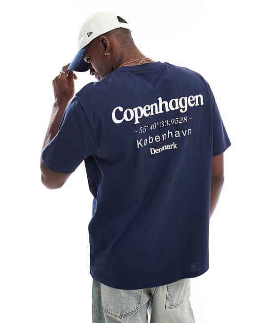 DESIGN relaxed t-shirt with copenhagen back print in navy