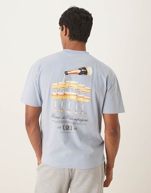 DESIGN relaxed t-shirt with drinks graphic in light blue