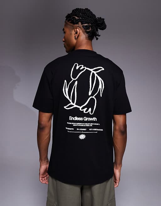DESIGN relaxed t-shirt with floral and text graphic in black