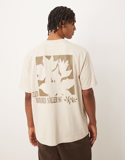 DESIGN relaxed t-shirt with floral back print in off white