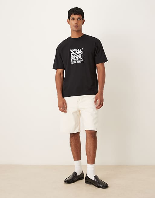DESIGN Relaxed T-shirt With Floral Chest Print In Black