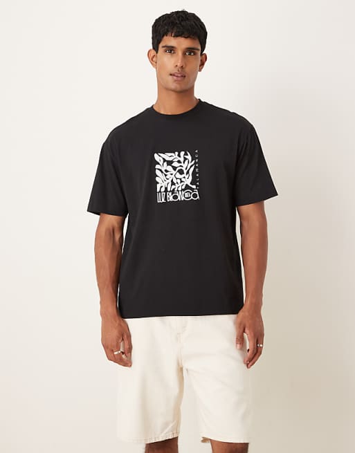DESIGN relaxed t-shirt with floral chest print in black