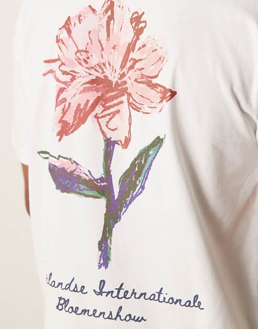 DESIGN Relaxed T-shirt With Floral Graphic In White
