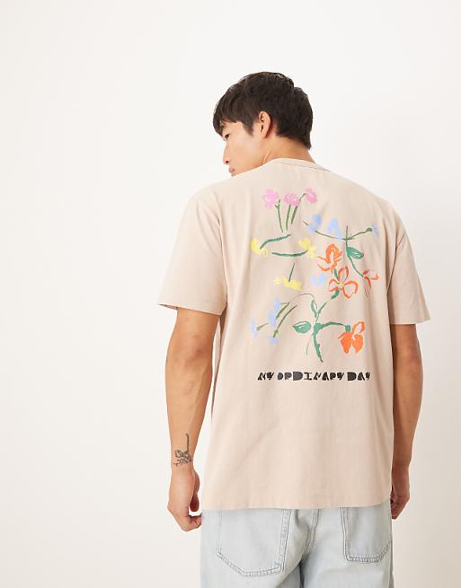 DESIGN relaxed t-shirt with flower graphic in neutral