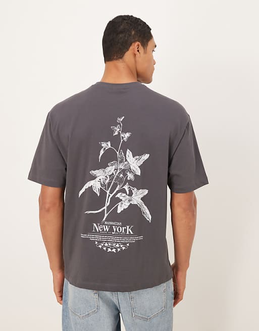 DESIGN relaxed t-shirt with flower print in grey