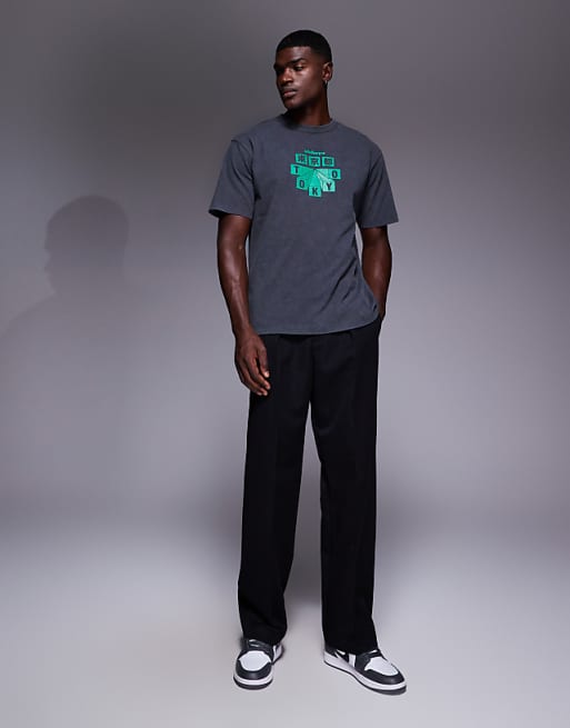 DESIGN Relaxed T-shirt With High Build City Print In Washed Black