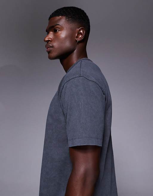 DESIGN Relaxed T-shirt With High Build City Print In Washed Black