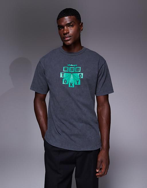 DESIGN relaxed t-shirt with high build city print in washed black