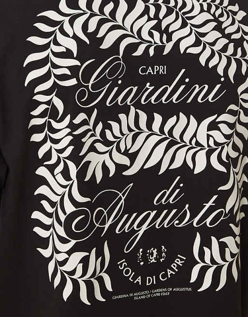 DESIGN Relaxed T-shirt With Leaf Print In Black