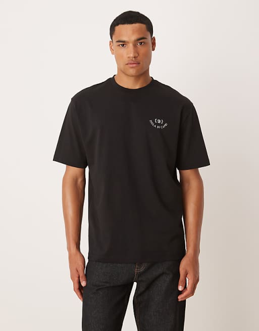 DESIGN Relaxed T-shirt With Leaf Print In Black