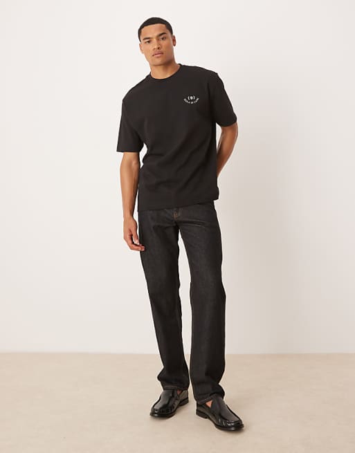 DESIGN Relaxed T-shirt With Leaf Print In Black