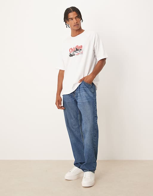 DESIGN Relaxed T-shirt With Mountain Print In White