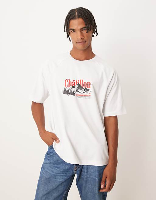 DESIGN relaxed t-shirt with mountain print in white