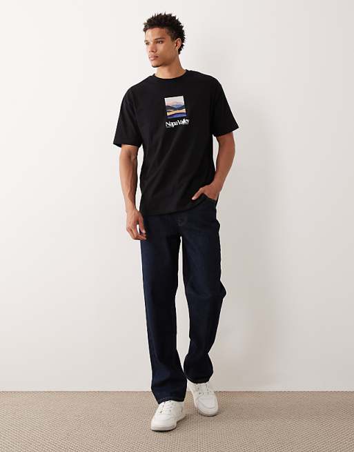 DESIGN Relaxed T-shirt With Napa Valley Embroidered Graphic In Black