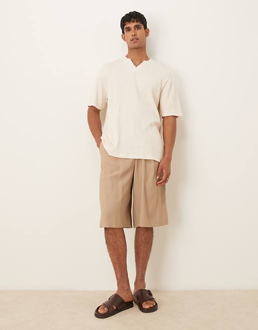 DESIGN Relaxed T-shirt With Notch Detail In Beige