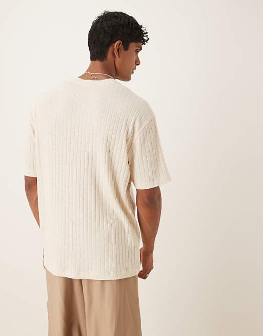 DESIGN Relaxed T-shirt With Notch Detail In Beige