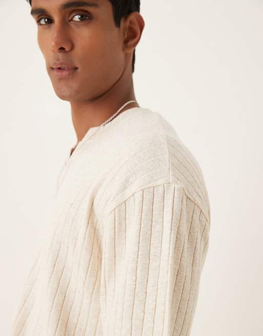 DESIGN Relaxed T-shirt With Notch Detail In Beige