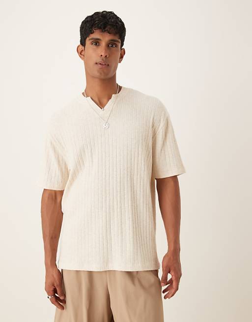 DESIGN relaxed t-shirt with notch detail in beige