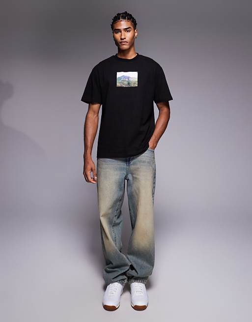 DESIGN Relaxed T-shirt With Scenic Graphic In Black