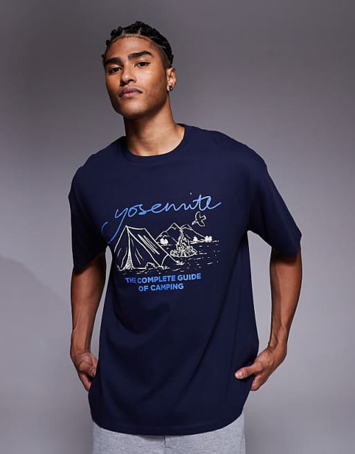 DESIGN relaxed t-shirt with scenic graphic in navy