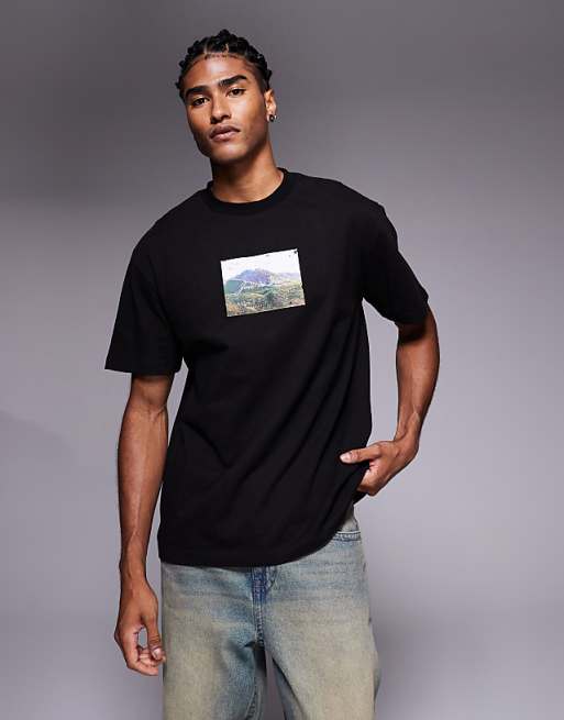 DESIGN relaxed t-shirt with scenic graphic in black