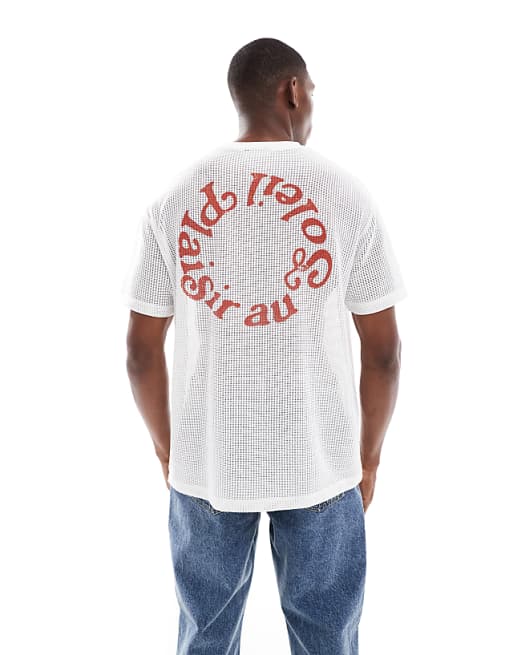 DESIGN Relaxed T-shirt With Soleil Graphic In Off White Cotton Mesh