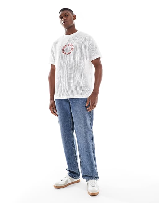 DESIGN Relaxed T-shirt With Soleil Graphic In Off White Cotton Mesh