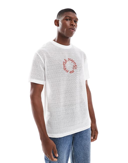 DESIGN relaxed t-shirt with soleil graphic in off white cotton mesh