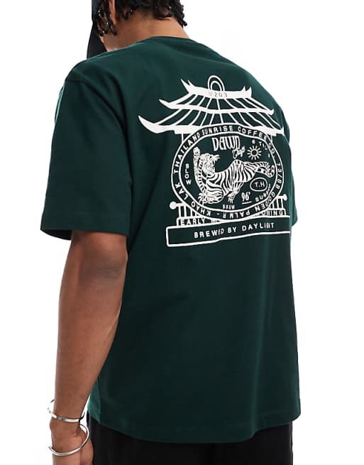 DESIGN Relaxed T-shirt With Souvenir Graphic In Dark Green