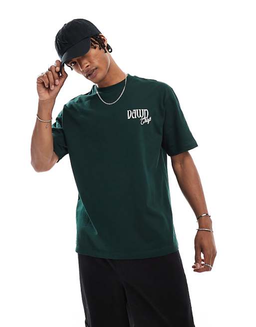 DESIGN Relaxed T-shirt With Souvenir Graphic In Dark Green