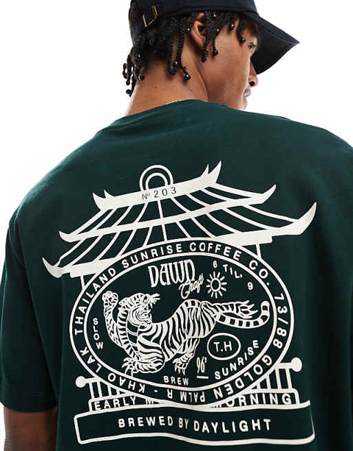 DESIGN Relaxed T-shirt With Souvenir Graphic In Dark Green
