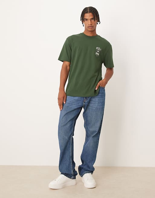 DESIGN Relaxed T-shirt With Souvenir Print In Dark Green
