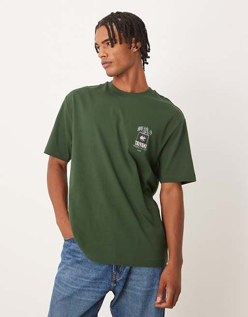 DESIGN Relaxed T-shirt With Souvenir Print In Dark Green