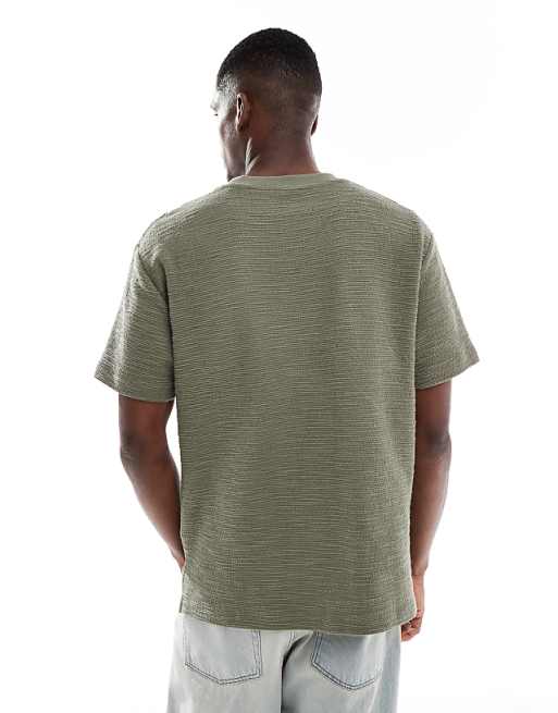 DESIGN Relaxed T-shirt With Split Hem In Khaki Boucle