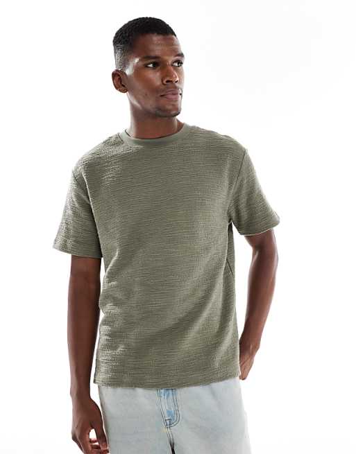 DESIGN relaxed t-shirt with split hem in khaki boucle