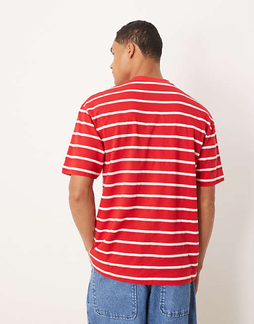 DESIGN Relaxed T-shirt With Sports Graphic In Red And White Stripe