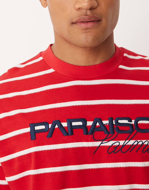 DESIGN Relaxed T-shirt With Sports Graphic In Red And White Stripe