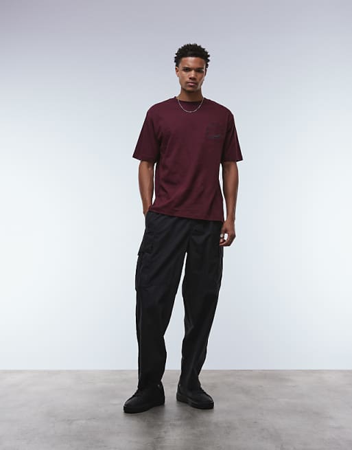 DESIGN Relaxed T-shirt With Street Graphic And Embroidery In Burgundy