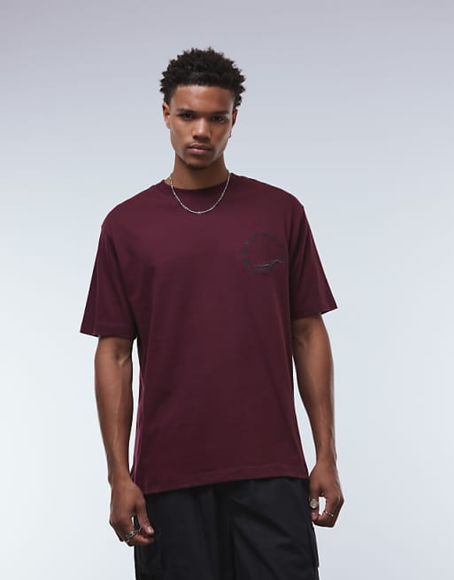 DESIGN Relaxed T-shirt With Street Graphic And Embroidery In Burgundy