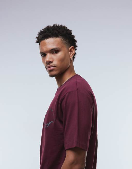 DESIGN Relaxed T-shirt With Street Graphic And Embroidery In Burgundy