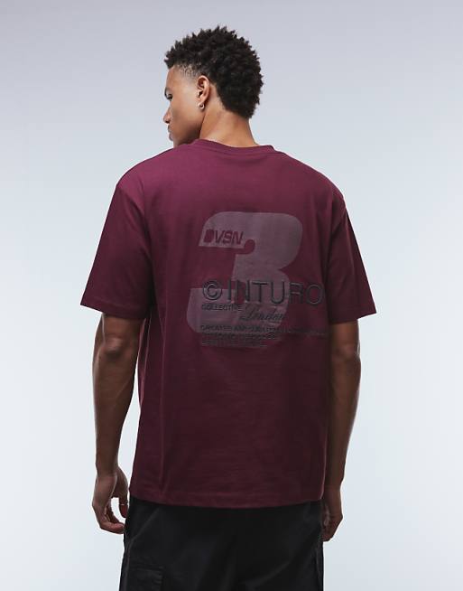 DESIGN relaxed t-shirt with street graphic and embroidery in burgundy