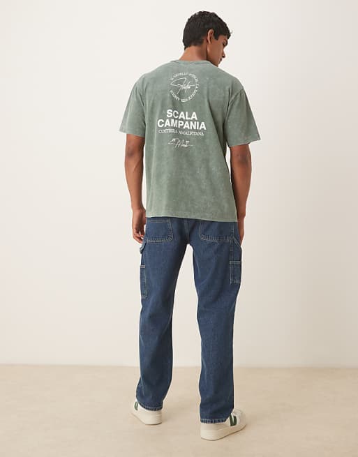 DESIGN Relaxed T-shirt With Text Graphic In Washed Khaki