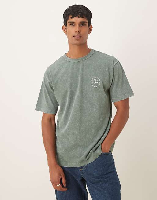 DESIGN Relaxed T-shirt With Text Graphic In Washed Khaki