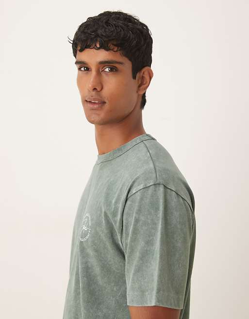 DESIGN Relaxed T-shirt With Text Graphic In Washed Khaki